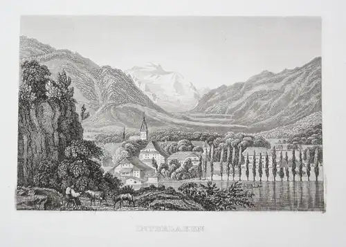 Interlaken - Interlaken Ort Berner Oberland Schweiz Suisse Svizzera Ansicht view Stahlstich steel engraving an