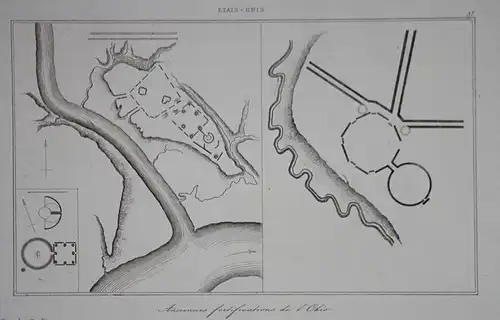 Anciennes fortifications de l'Ohio -  ancient fortifications Festung Ohio Plan Amerika America USA Stahlstich