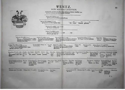 Wentz Von Nieder-Lanstein - Wappen Stammtafel Kupferstich coat of arms family tree Genealogie genealogy Herald