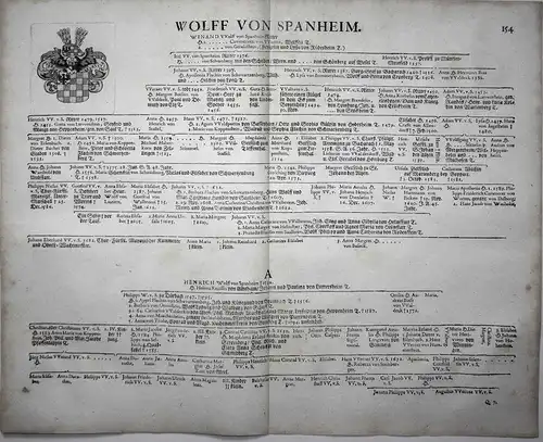 Wolff Von Spanheim - Wappen Stammtafel Kupferstich coat of arms family tree Genealogie genealogy Heraldik hera