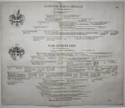 Donner Von Lorheim - Wappen Stammtafel Kupferstich coat of arms family tree Genealogie genealogy Heraldik hera
