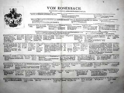 Vom Rosenbach - Wappen Stammtafel Kupferstich coat of arms family tree Genealogie genealogy Heraldik heraldry