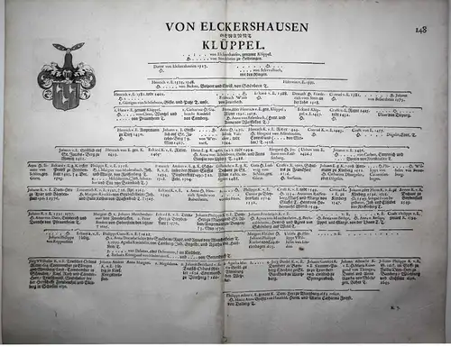 Von Elckershausen - Wappen Stammtafel Kupferstich coat of arms family tree Genealogie genealogy Heraldik heral
