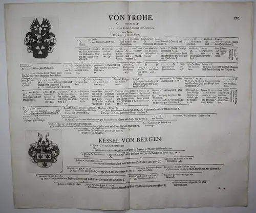 Von Trohe - Wappen Stammtafel Kupferstich coat of arms family tree Genealogie genealogy Heraldik heraldry