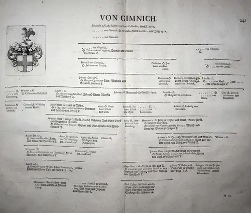 Von Gimmich - Wappen Stammtafel Kupferstich coat of arms family tree Genealogie genealogy Heraldik heraldry