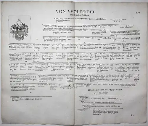 Von VVolfskehl - Wappen Stammtafel Kupferstich coat of arms family tree Genealogie genealogy Heraldik heraldry