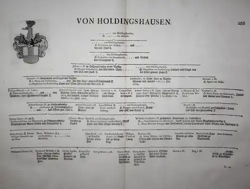 Von Holdingshausen - Wappen Stammtafel Kupferstich coat of arms family tree Genealogie genealogy Heraldik hera