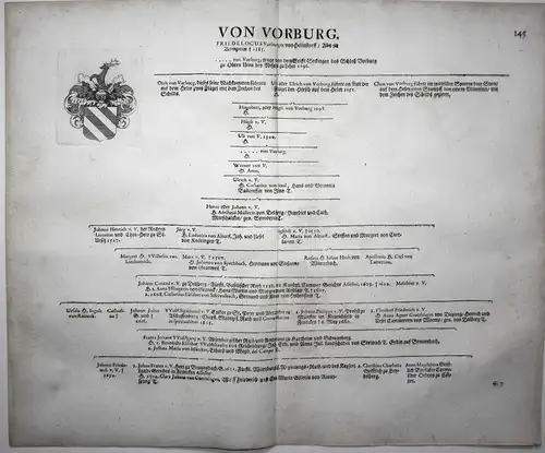 Von Vorburg - Wappen Stammtafel Kupferstich coat of arms family tree Genealogie genealogy Heraldik heraldry