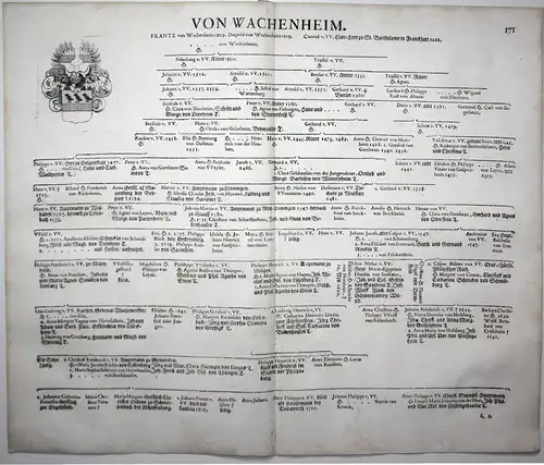 Von Wachenheim - Wappen Stammtafel Kupferstich coat of arms family tree Genealogie genealogy Heraldik heraldry