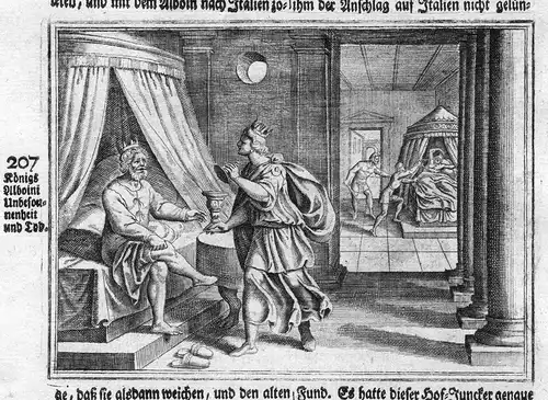 Königs Allboini Unbesonnenheit und Tod - Alboin Alboino Tod decesso incisione Antike antiquity