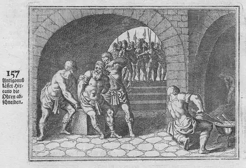 Antigonus lasset Hicano die Ohren abschneiden - Antigonos Hyrkanos punishmend Bestrafung Antike antiquity