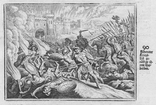 Fidenater Kriegs-list geräth zu ihrem Verderben - Fidenae Schlacht battle Italia acquaforte Antike antiquity
