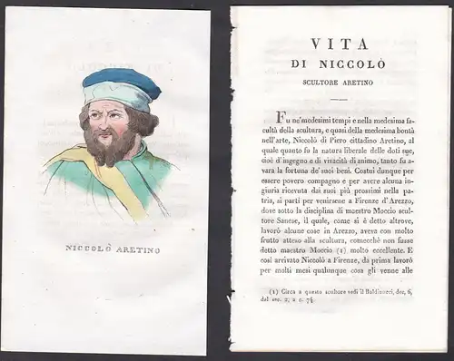 Niccolo Aretino - Niccolò Aretino (1370-1451) Architekt architect Italien Portrait Kupferstich engraving antiq