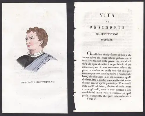 Desid: da Settignano - Desiderio da Settignano (1428-1464) Bildhauer sculptor Italien Portrait Kupferstich eng