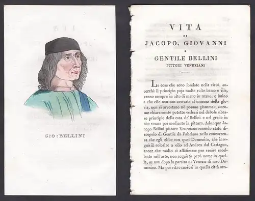 Gio: Bellini - Giovanni Bellini (1430-1516) Maler painter Italien Portrait Kupferstich engraving antique print