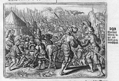 Churfürst Moritz sieget und stirbt an einem Schuß - Kurfürst Moritz Schlacht battle Tod death Antike antiquity