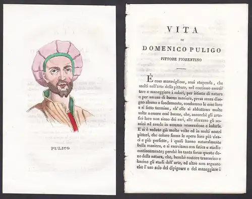 Pulico - Domenico Puligo (1492-1527) Maler painter Italien Italia Portrait Kupferstich copper engraving antiqu