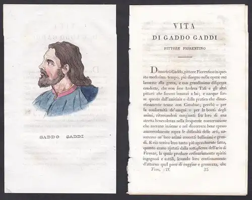 Gaddo Gaddi - Gaddo Gaddi (1239-1312) Maler painter Italien Italia Portrait Kupferstich copper engraving antiq