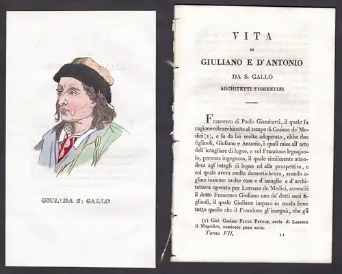 Giul: da S: Gallo - Giuliano da Maiano (1432-1490) Architekt architect Italien Italia Portrait Kupferstich cop