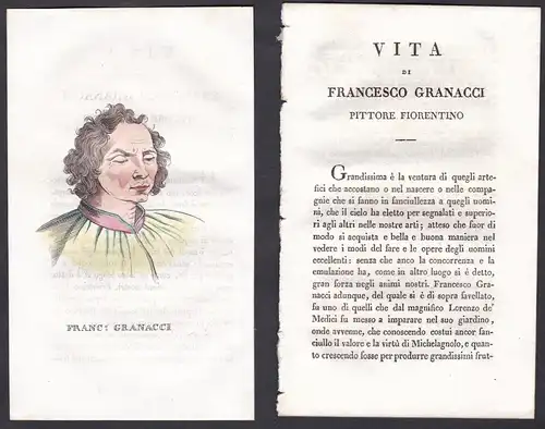 Franc: Granacci - Francesco Granacci (1469-1543) Maler painter Italien Portrait Kupferstich engraving antique