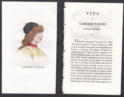 Lazzaro Vasari - Lazzaro Vasari (1399-1468) Maler painter Italien Portrait Kupferstich engraving antique print