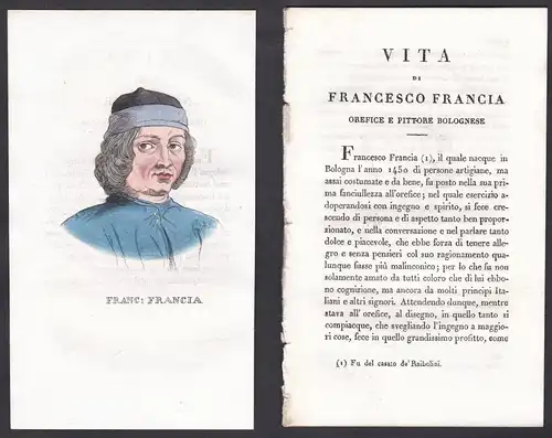 Franc: Francia - Francesco Francia (1450-1517) Maler painter Italien Portrait Kupferstich engraving antique pr