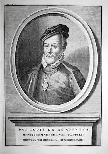 Don Louis de Requesens - Luis de Zuniga y Requesens Statthalter Niederlande Portrait Kupferstich engraving ant