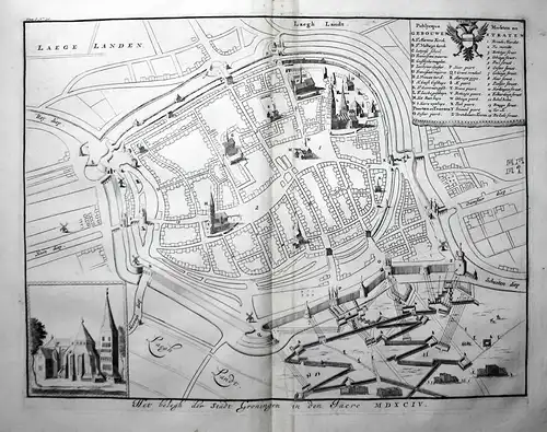 Het belegh der Stadt Groningen in den Jaere MDXCIV - Groningen Plan Holland Nederland gravure Kupferstich engr