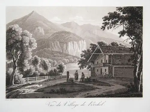Vue du Village de Kochel - Kochel am See LK Bad Tölz Rösel Sepia Aquatinta aquatint antique print