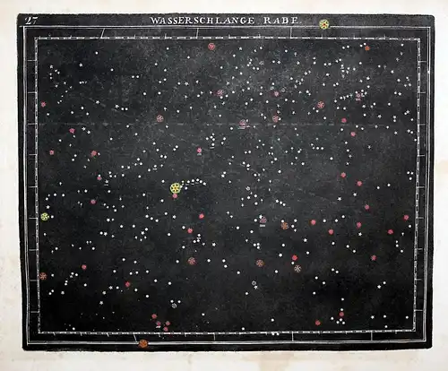 Wasserschlange, Rabe - Wasserschlange Rabe Kupferstich Himmelskarte Sternenkarte Sternkarte Sternzeichen Tierk