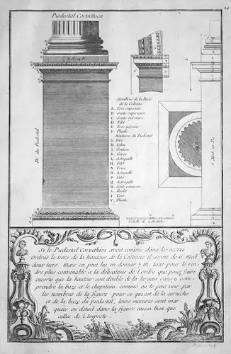Piedestal Corinthien - Sockel base douille Architektur architecture Kupferstich copper engraving antique print