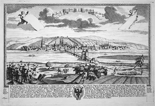 Eslinga - Eslingen - Esslingen am Neckar Baden-Württemberg Ansicht Panorama Kupferstich engraving Leopold Wern
