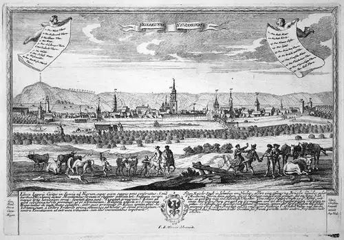 Heilbrunna - Heilbrunn - Heilbronn Baden-Württemberg Ansicht Panorama Kupferstich engraving Leopold Werner ant