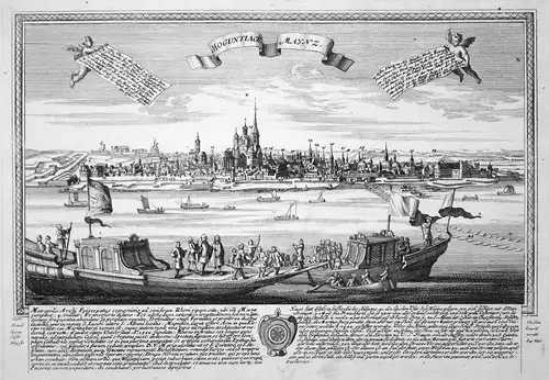 Moguntiacu - Maynz - Mainz Rheinland-Pfalz Ansicht Panorama Kupferstich engraving Leopold Werner antique print