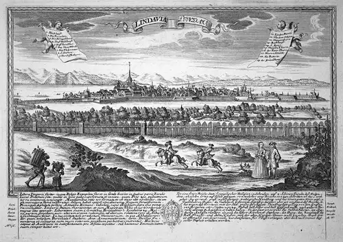Lindavia - Lindau - Lindau Bodensee Bayern Ansicht Panorama Kupferstich engraving Leopold Werner antique print