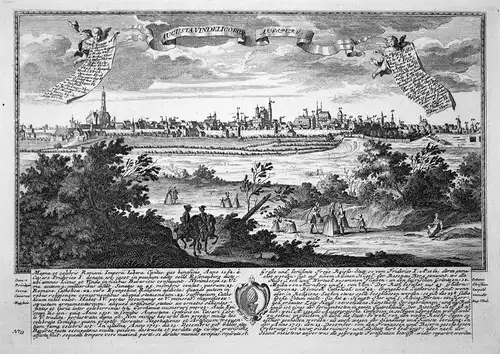 Augusta Vindelicorum - Augspurg - Augsburg Schwaben Ansicht Panorama Kupferstich engraving Leopold Werner anti
