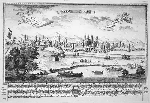 Spira - Speir - Speyer Rheinland-Pfalz Ansicht Panorama Kupferstich engraving Leopold Werner antique print