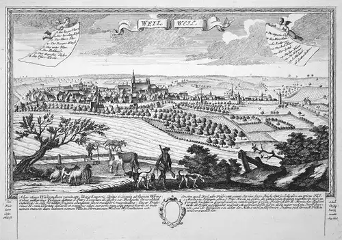 Weil - Weil - Weil der Stadt Baden-Württemberg Ansicht Panorama Kupferstich engraving Leopold Werner antique p