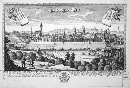 Styra - Steyer - Steyr Oberösterreich Ansicht Panorama Kupferstich engraving Leopold Werner antique print