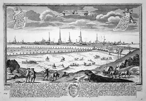 Hafnia - Coppenhage - Copenhagen Kopenhagen Denmark Dänemark Ansicht Panorama Kupferstich engraving Leopold We