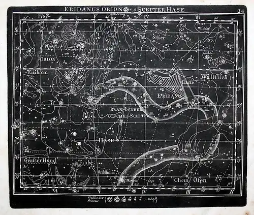 Eridanus, Orion, Scepter, Hase - Eridanus Orion Scepter Hase Kupferstich Himmelskarte Sternenkarte Sternkarte