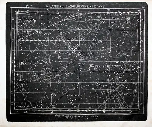 Wasserschlange, Becher, Sextant - Wasserschlange Sextant Becher Kupferstich Himmelskarte Sternenkarte Sternkar