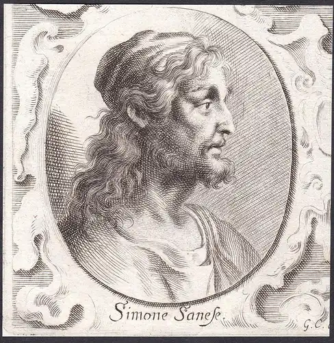 Simone Sanese - Simone Martini Maler painter Portrait Italien Italia Kupferstich copper engraving antique prin