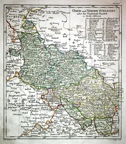 Ober und Nieder Schlesien nebst der Grafschaft Glatz - Schlesien Silesia Polen Polska Poland Karte map Kupfers