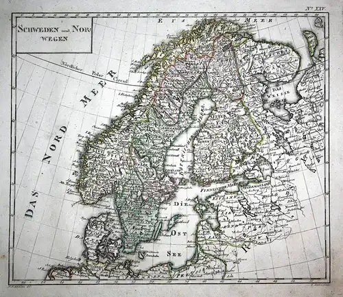 Schweden und Norwegen - Schweden Sverige Norway Norwegen Karte map Kupferstich copper engraving antique print