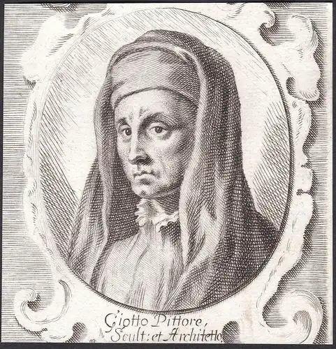 Giotto Pittore - Giotto di Bondone Maler painter Portrait Italien Italia Kupferstich copper engraving antique