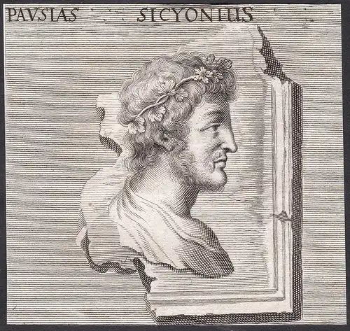 Pausias Sicyonius - Pausias Maler painter Portrait Griechenland Greece Kupferstich copper engraving antique pr