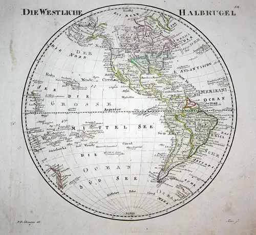 Die Westliche Halbkugel - Halbkugel hemisphere Amerika America Karte map Kupferstich copper engraving antique