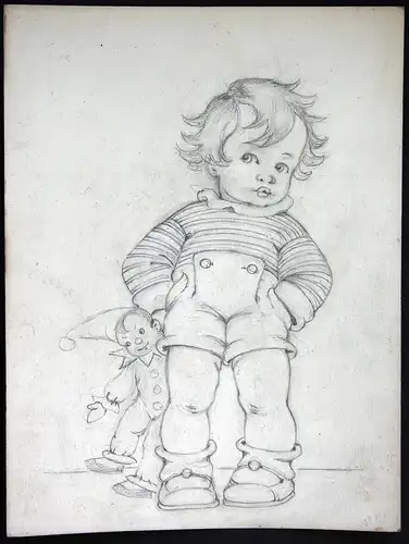 Junge Clown Kind Hände in Hosentasche Tilly von Baumgarten Original Zeichnung