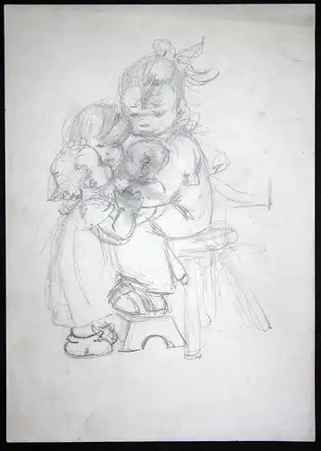 Mädchen Kinder Baby Stuhl Hocker Tilly von Baumgarten Original Zeichnung